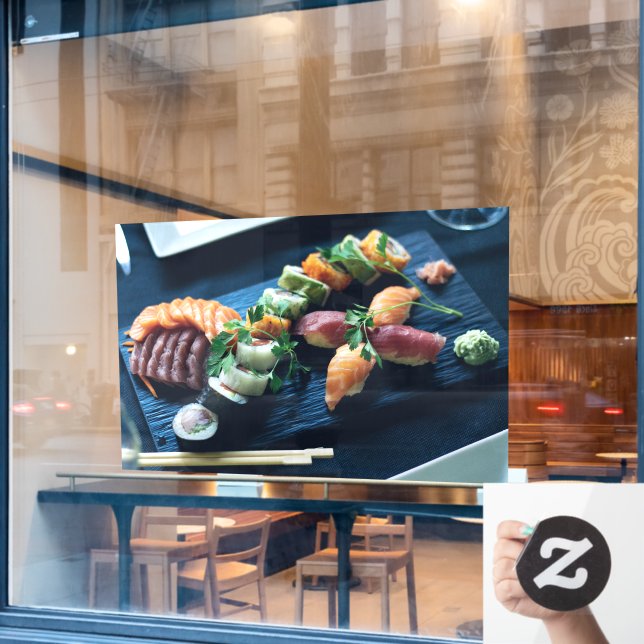 Autocollant Pour Fenêtre Sushi Saumon Japonais Cuisine Japonaise Poisson (Fenêtre de café)