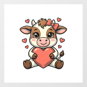 Autocollant Pour Fenêtre T-shirt avec gravure vintage de bébé vache mignonn