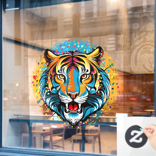 Autocollant Pour Fenêtre Tête de tigre couleurs arc-en-ciel peinture taches
