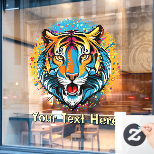 Autocollant Pour Fenêtre Tête de tigre couleurs arc-en-ciel peinture taches