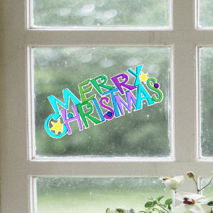 Autocollant Pour Fenêtre Texte Joyeux Noël Lettres Colorées Festives