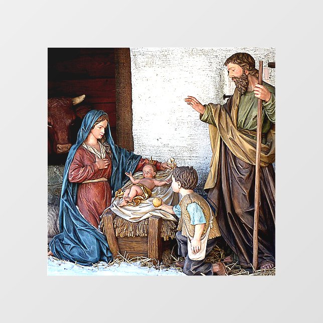 AUTOCOLLANT POUR FENÊTRE THE NATIVITY: MARY, JOSEPH, JESUS AND SHEPHERD BOY (Feuille)