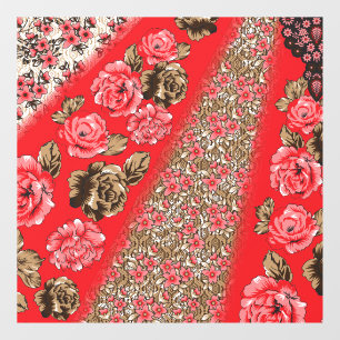 Autocollant Pour Fenêtre Tissu rouge éclatant avec floral complexe et