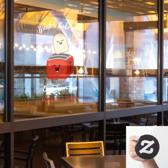Autocollant Pour Fenêtre Toast de Cute kawaii et grille-pain rouge fenêtre  (Fenêtre du restaurant)