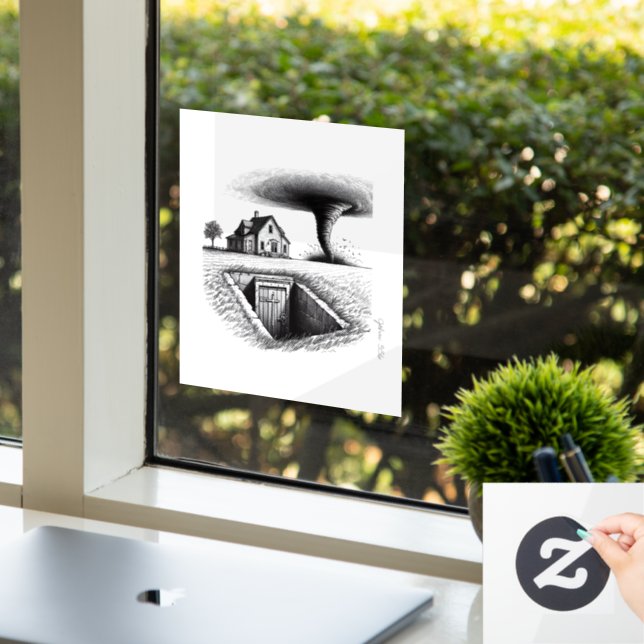 Autocollant Pour Fenêtre Tornado Maison Cave avec Croix (Bureau)