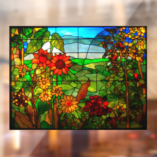 Autocollant Pour Fenêtre Tournesols Dans Le Jardin Faux Vitrail