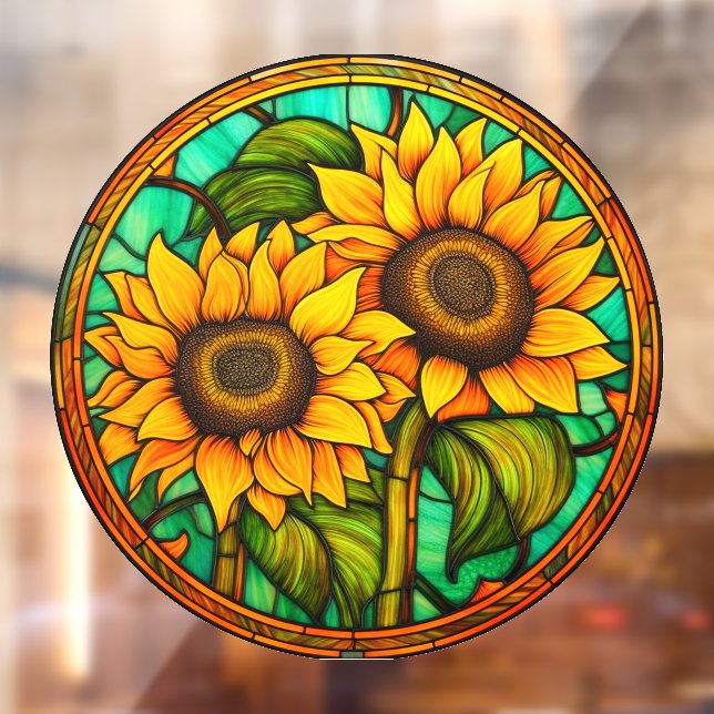 Autocollant Pour Fenêtre Tournesols Dorés Faux Vitrail (Feuille 2)
