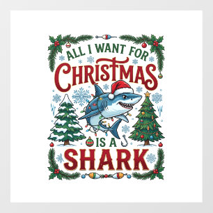 Autocollant Pour Fenêtre Tous Veulent des Arbres de Noël Requin