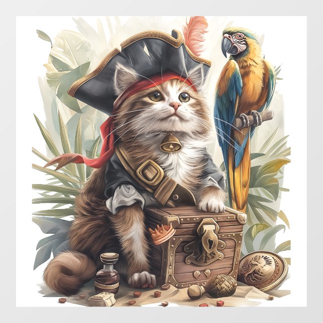 Autocollant Pour Fenêtre Trésor de chat pirate (Feuille)