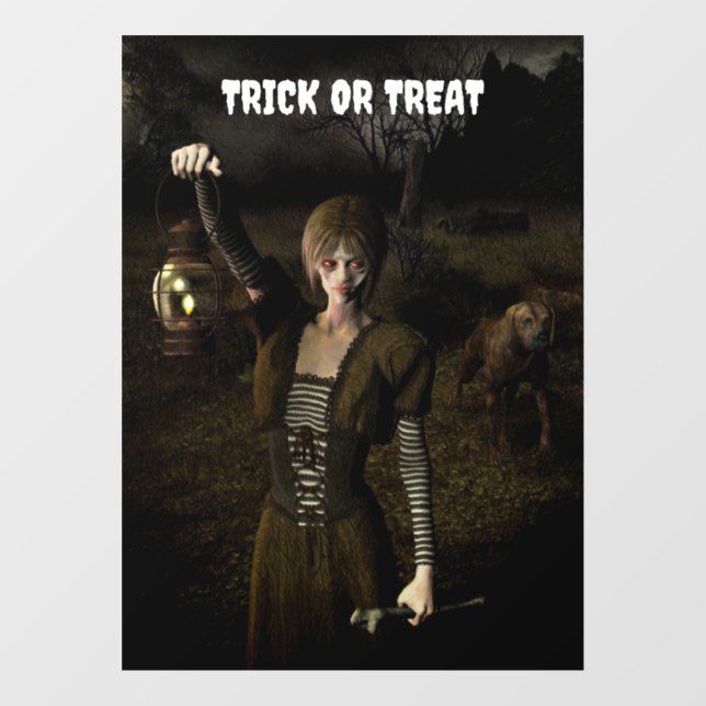 Autocollant Pour Fenêtre Trick or Treat. Thin female carrying lamp (Feuille)