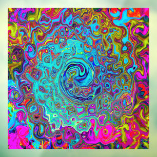 Autocollant Pour Fenêtre Trippy Sky Blue Abstrait Retro Liquid Swirl