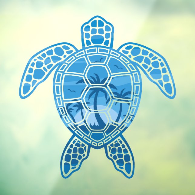 Autocollant Pour Fenêtre Tropical Island Sea Turtle Design en bleu (Feuille 3)
