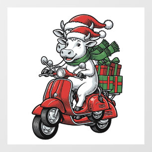 Autocollant Pour Fenêtre Trottinette à cheval de Noël drôle Design vintage_