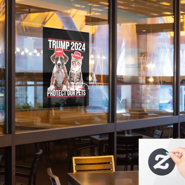 Autocollant Pour Fenêtre Trump 2024 Protégez nos animaux Chiens de chat MAG (Fenêtre du restaurant)