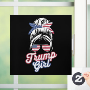 Autocollant Pour Fenêtre Trump Girl Messy Bun Vintage États-Unis drapeau am