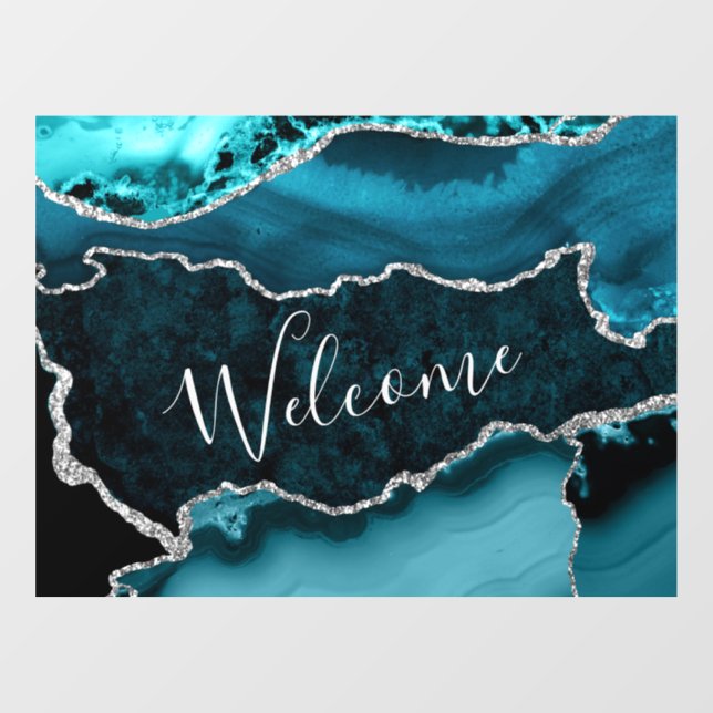 Autocollant Pour Fenêtre Turquoise et Faux Argent Parties scintillant Marbr (Feuille)