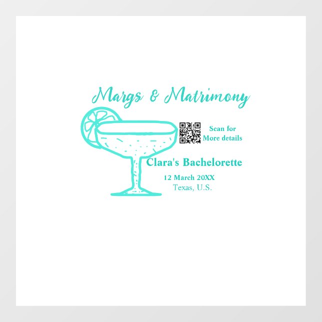 Autocollant Pour Fenêtre Turquoise Marges & Mariage Bachelorette fête (Feuille)