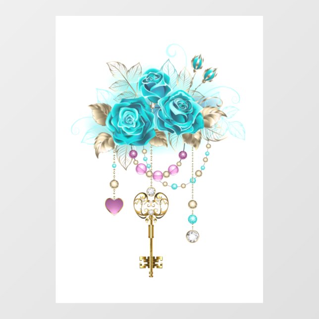 Autocollant Pour Fenêtre Turquoise Roses with Keys (Feuille)