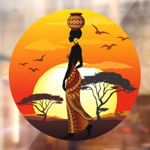 Autocollant Pour Fenêtre Une belle femme africaine Silhouette sur les solei
