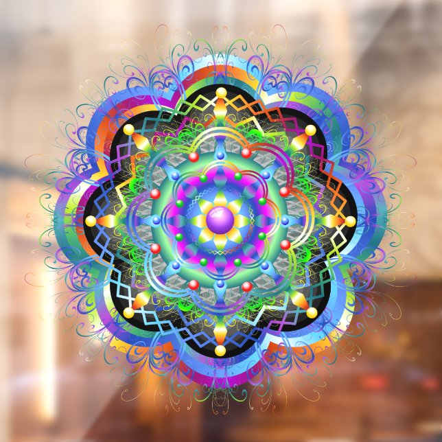 Autocollant Pour Fenêtre Univers Mandala Couleurs Psychédéliques (Feuille 2)