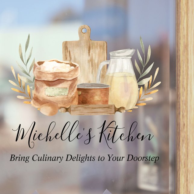 Autocollant Pour Fenêtre Ustensiles de cuisine Alimentation Aquarelle Citat (In situ)