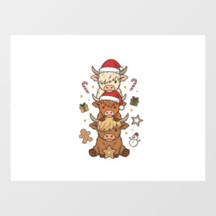 Autocollant Pour Fenêtre Vache des Highlands de Noël Gravure Vintage Des