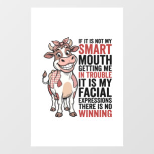 Autocollant Pour Fenêtre Vache mignonne insolente graphique vintage Smart M