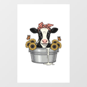 Autocollant Pour Fenêtre Vache vintage dans une baignoire Tournesol Papillo
