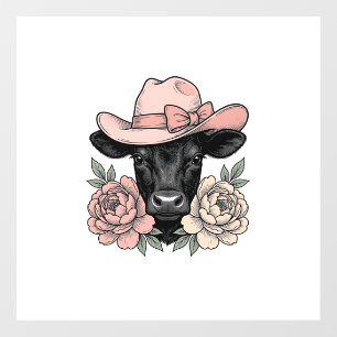 Autocollant Pour Fenêtre Vachette Cowgirl Rose avec Pivoines Vintage Vector