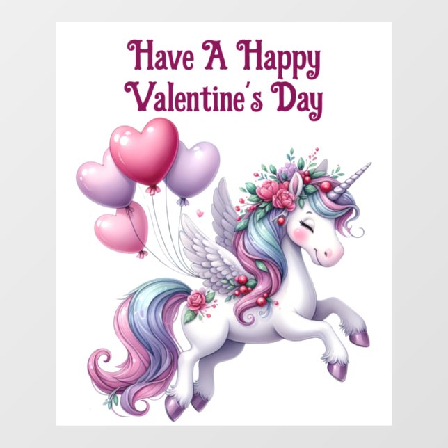 Autocollant Pour Fenêtre  Valentine's Day Unicorn Window Cling (Feuille)