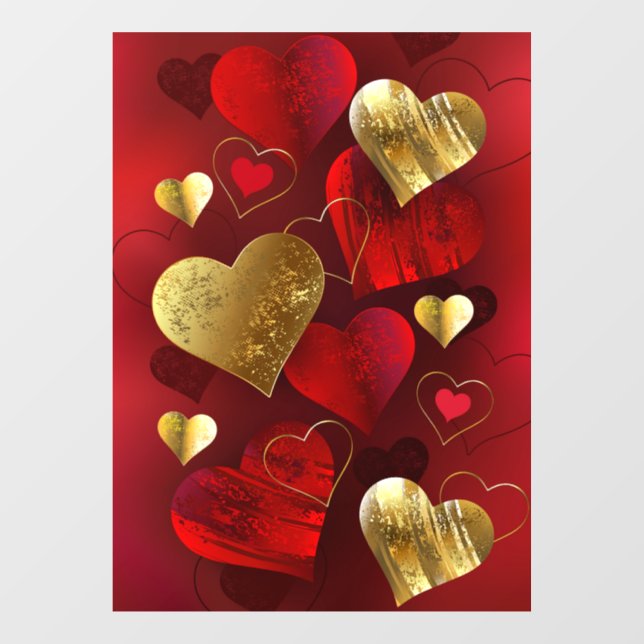 Autocollant Pour Fenêtre Valentines dorées et rouges (Feuille)
