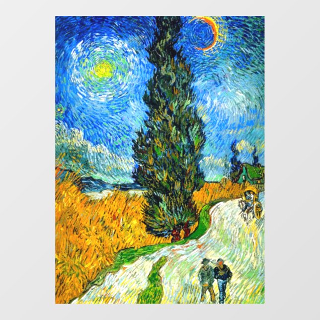 Autocollant Pour Fenêtre Van Gogh Road with Cypress and Star (Feuille)