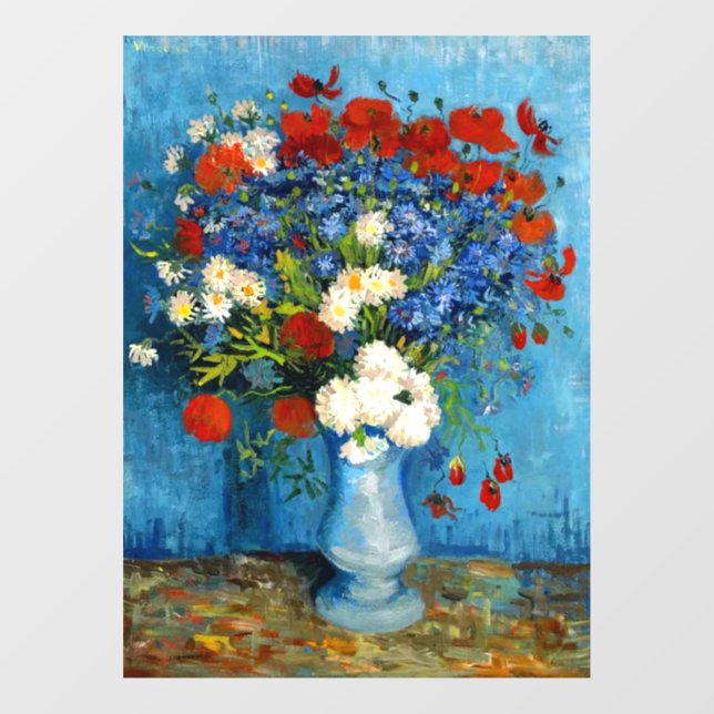 Autocollant Pour Fenêtre Van Gogh Vase avec Cornflowers et Poppies (Feuille)