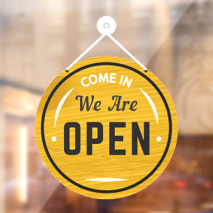 Autocollant Pour Fenêtre Venez Nous sommes Ouverts Faux ronds Bois