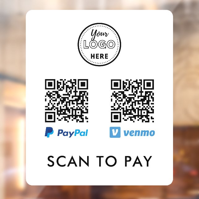 Autocollant Pour Fenêtre Venmo Paypal QR Code Scan to Pay Logo Blanc (Feuille 2)