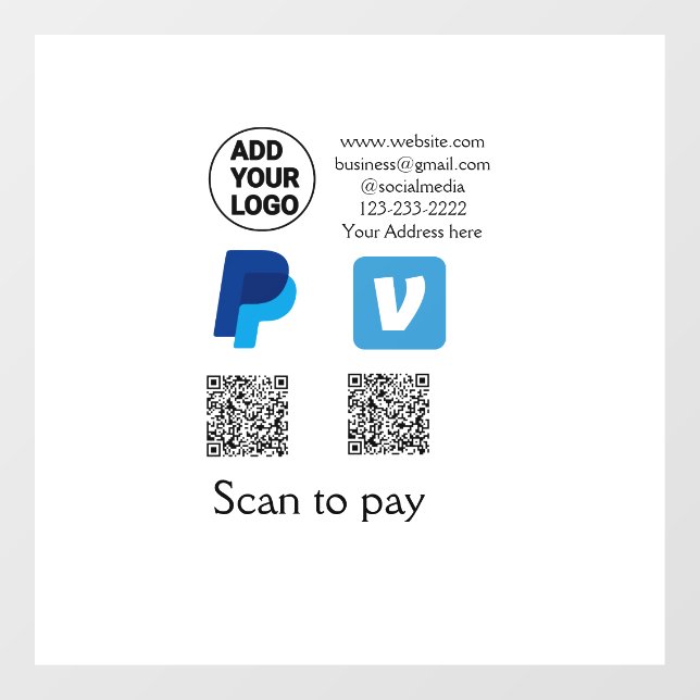 Autocollant Pour Fenêtre Venmo paypal scan pour payer ajouter q r code logo (Feuille)
