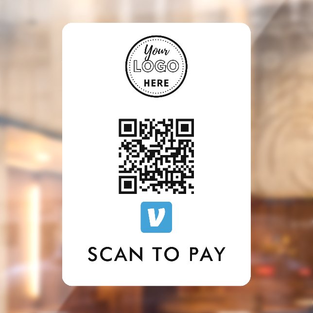 Autocollant Pour Fenêtre Venmo QR Code Scan pour payer le logo moderne blan (Feuille 2)