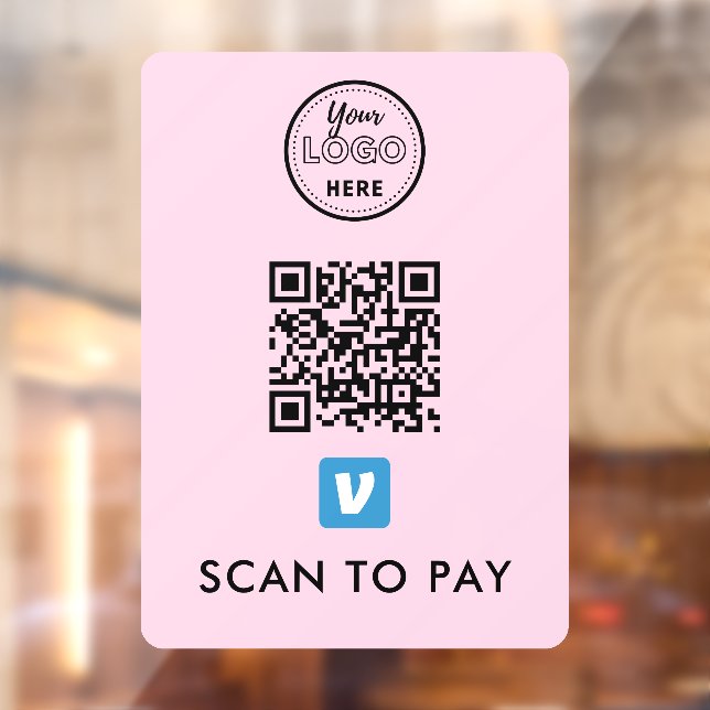Autocollant Pour Fenêtre Venmo QR Code Scan pour payer le logo moderne rose (Feuille 2)