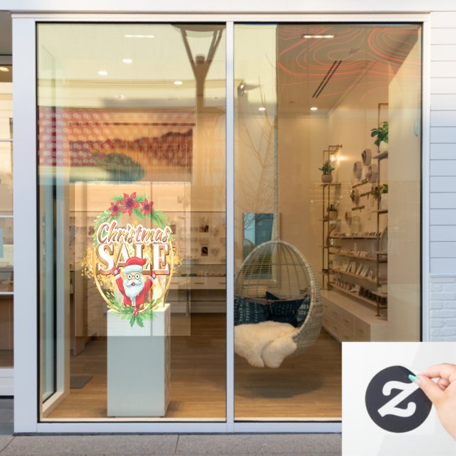 Autocollant Pour Fenêtre Vente de Noël Santa Claus Holly Berry (Vitrine du magasin)