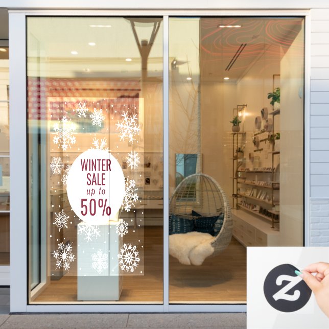 Autocollant Pour Fenêtre Vente d'hiver, flocs de neige gros (Vitrine du magasin)