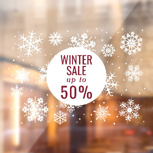 Autocollant Pour Fenêtre Vente hivernale, flocons de neige gros décors de