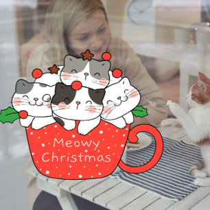 Autocollant Pour Fenêtre Vet Animalerie Meowy Noël Chats Mignons Xmas