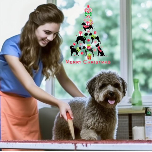 Autocollant Pour Fenêtre Vétérinaire Animal Shop Chien Joyeux Arbre de Noël (Créateur téléchargé)