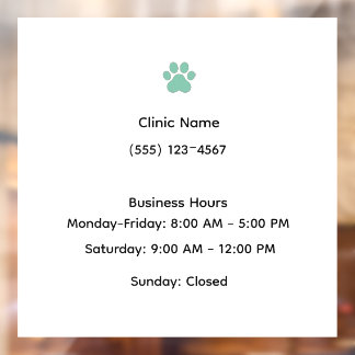 Autocollant Pour Fenêtre Veterinary Clinic Hours Window Cling