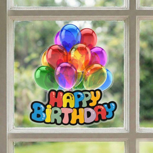 Autocollant Pour Fenêtre Vibrant Balloon Joyeux Anniversaire Clôture de fen ( Happy Birthday Window Cling)
