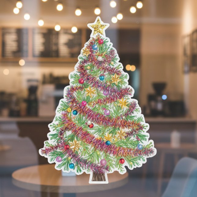 Autocollant Pour Fenêtre Vibrant Holiday Christmas Tree Window Cling (Quickly transform a plain window into a joyful holiday display.)