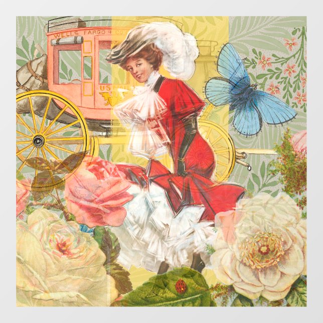 Autocollant Pour Fenêtre Victorian Lady Woman Fun Carriage (Feuille)