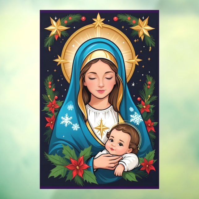Autocollant Pour Fenêtre Vierge catholique chrétienne Marie Noël (Feuille 3)