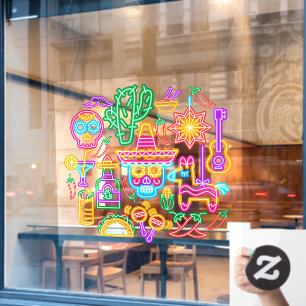 Autocollant Pour Fenêtre Vieux Mexique Cinco de Mayo Faux Neon Lumière