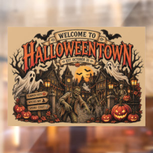 Autocollant Pour Fenêtre Ville d'Halloween Vintage Établie le 31 octobre
